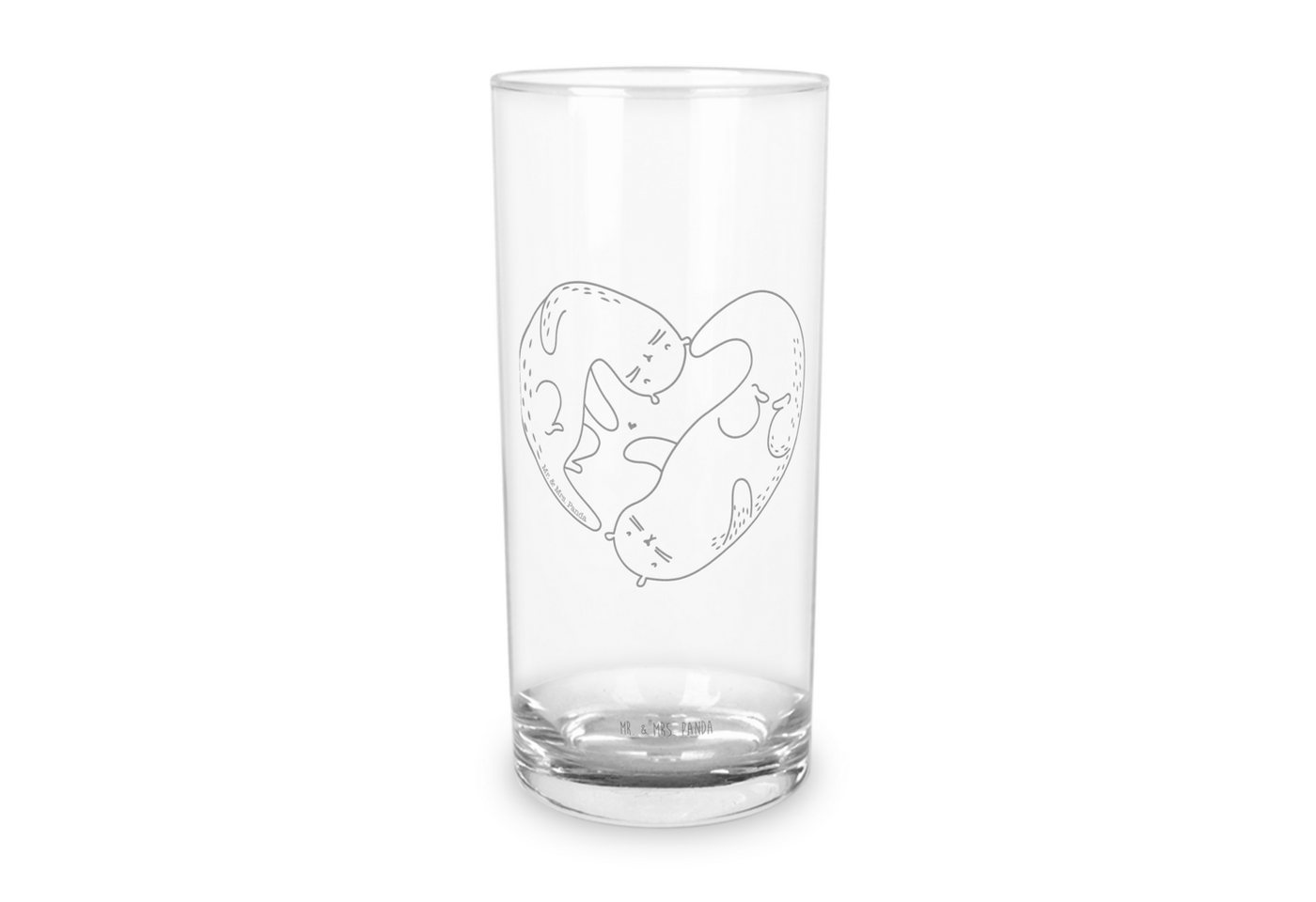 Mr. & Mrs. Panda Glas 400 ml Otter Herz - Transparent - Geschenk, Wasserglas, Liebe, Trinkg, Premium Glas, Magische Gravur von Mr. & Mrs. Panda