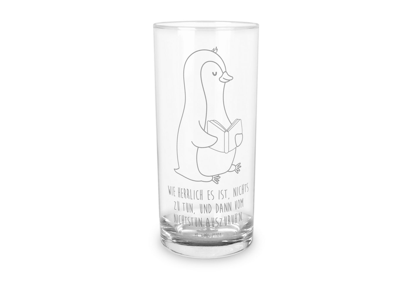 Mr. & Mrs. Panda Glas 400 ml Pinguin Buch - Transparent - Geschenk, Wasserglas mit Gravur, Premium Glas, Inspirierende Gravur von Mr. & Mrs. Panda