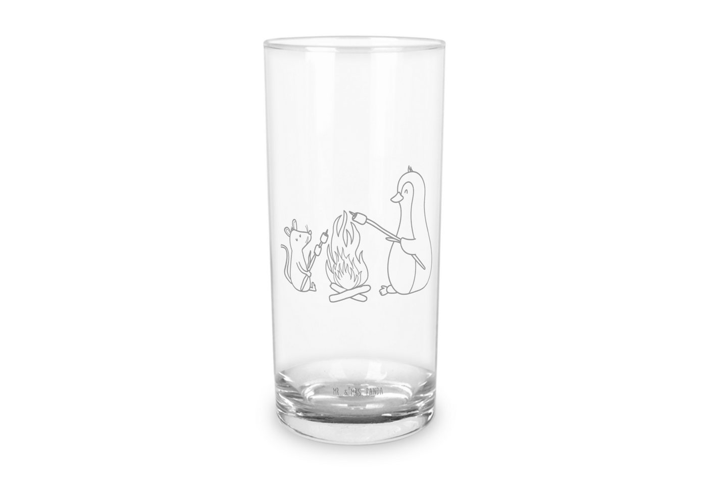 Mr. & Mrs. Panda Glas 400 ml Pinguin Lagerfeuer - Transparent - Geschenk, Wasserglas, Wasse, Premium Glas, Inspirierende Gravur von Mr. & Mrs. Panda