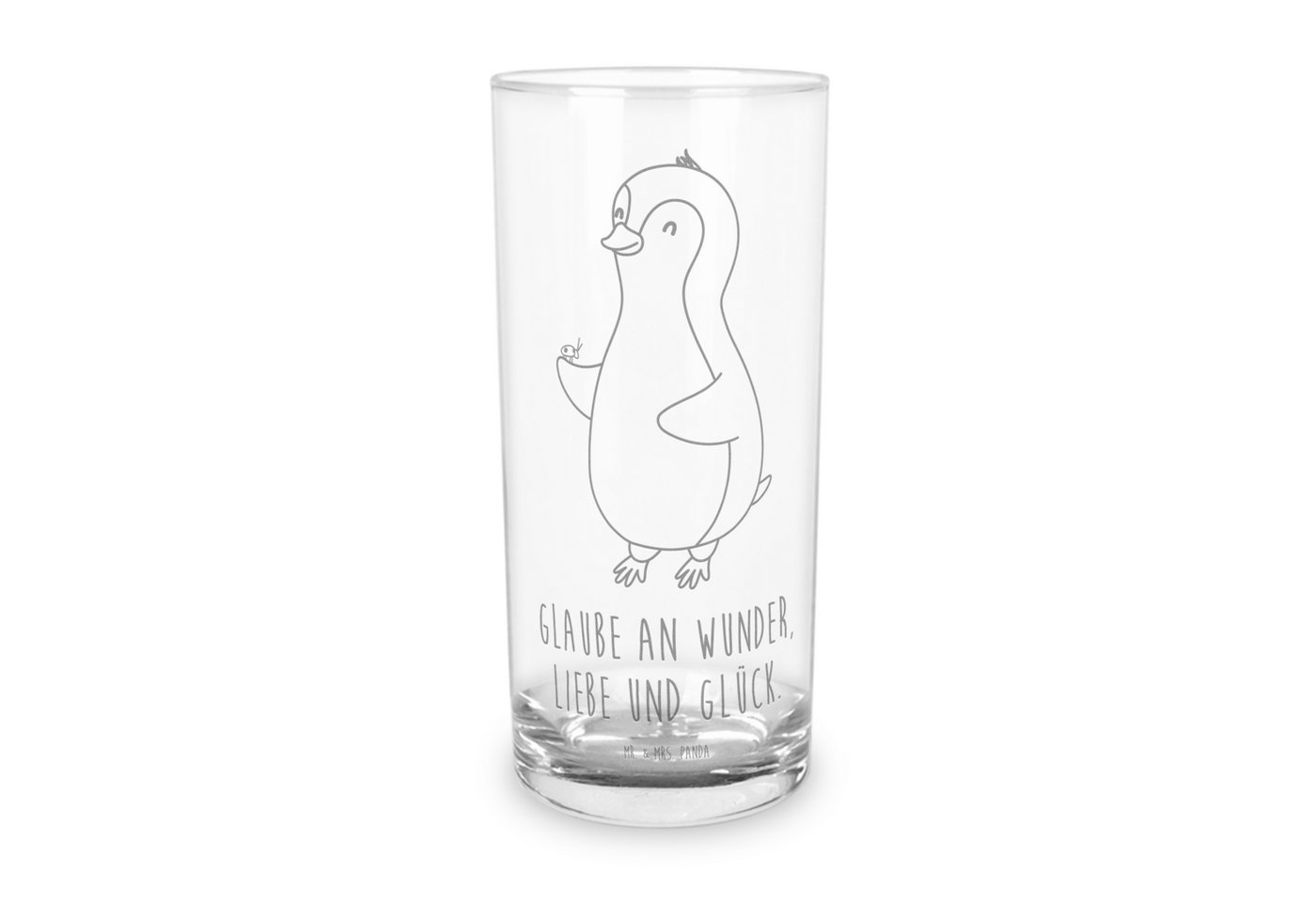 Mr. & Mrs. Panda Glas 400 ml Pinguin Marienkäfer - Transparent - Geschenk, Wasserglas, Wass, Premium Glas, Unikat durch Gravur von Mr. & Mrs. Panda