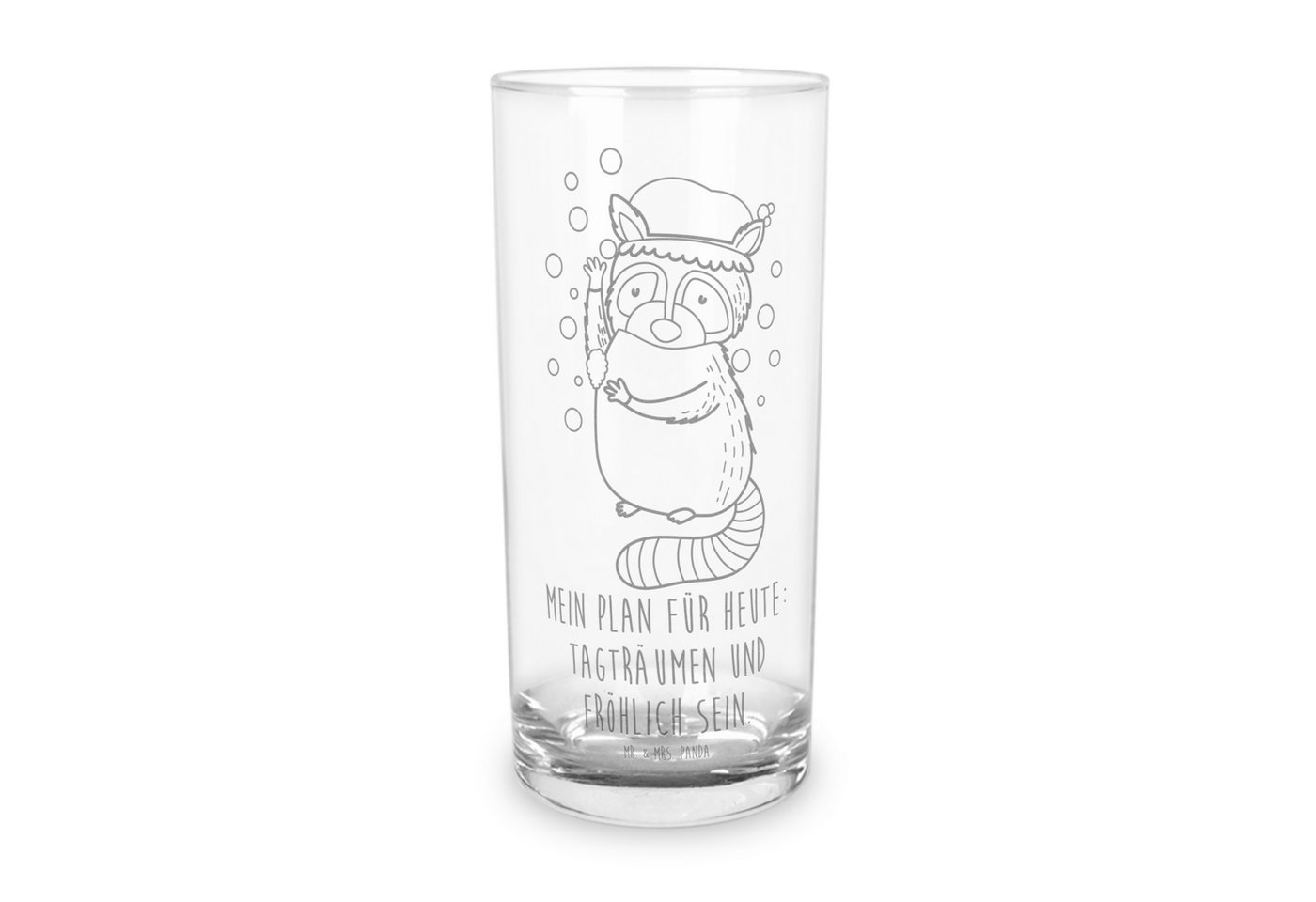 Mr. & Mrs. Panda Glas 400 ml Waschbär - Transparent - Geschenk, Tiermotive, Wasserglas, Gut, Premium Glas, Lasergravur von Mr. & Mrs. Panda