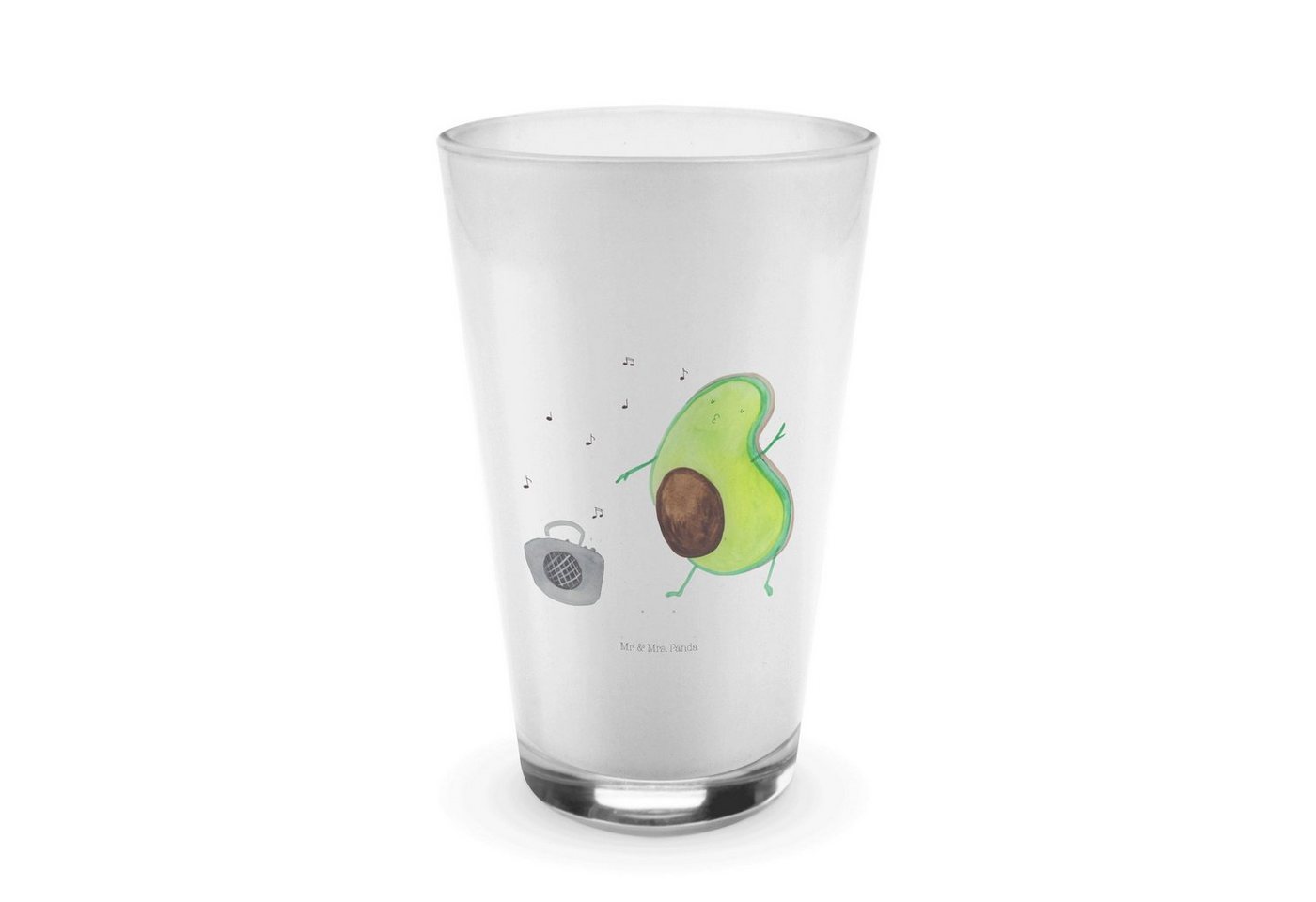 Mr. & Mrs. Panda Glas Avocado Tanzen - Transparent - Geschenk, Feier, Cappuccino Glas, Sing, Premium Glas, Edles Matt-Design von Mr. & Mrs. Panda