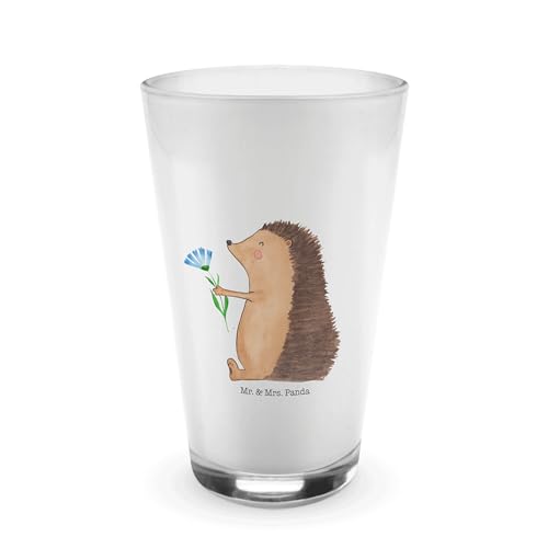 Mr. & Mrs. Panda Glas Igel mit Blume - Geschenk, Gute Laune, Krankenhaus, Latte Macchiato, krank, Gute Besserung, Cappuccino Glas, Cappuccino Tasse, von Mr. & Mrs. Panda