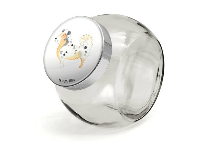 Mr. & Mrs. Panda Vorratsglas XL 2000ml Hund Australien Shepherd - Weiß - Geschenk, Küchenbehälter, Premium Glas, (1-tlg), Stilvoll & Praktisch von Mr. & Mrs. Panda