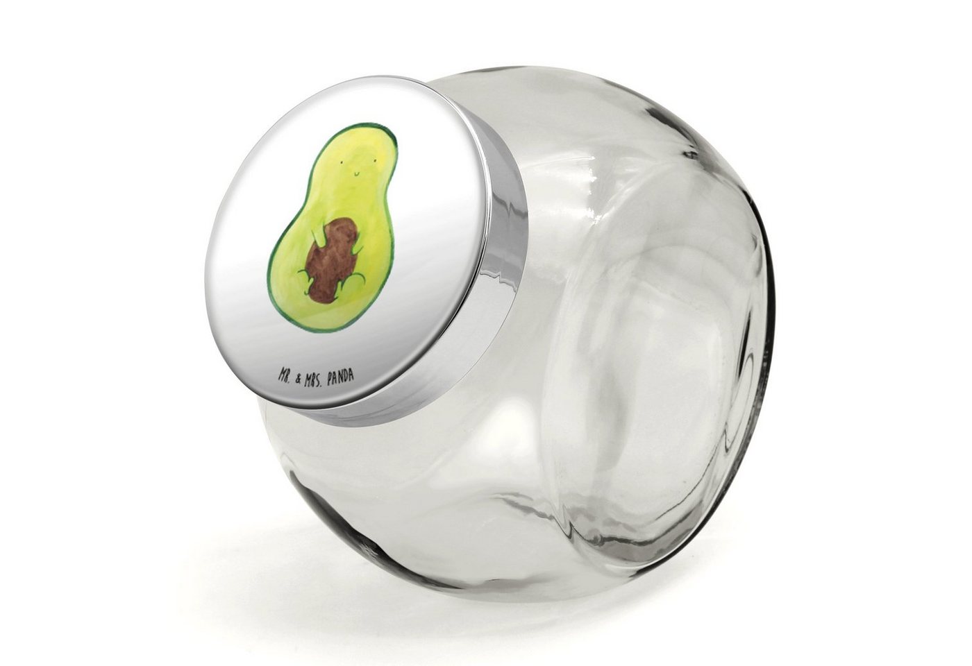 Mr. & Mrs. Panda Vorratsglas XL 2000ml Avocado Kern - Weiß - Geschenk, Vegan, Spruch Leben, Aufbew, Premium Glas, (1-tlg), Mit Motiv von Mr. & Mrs. Panda