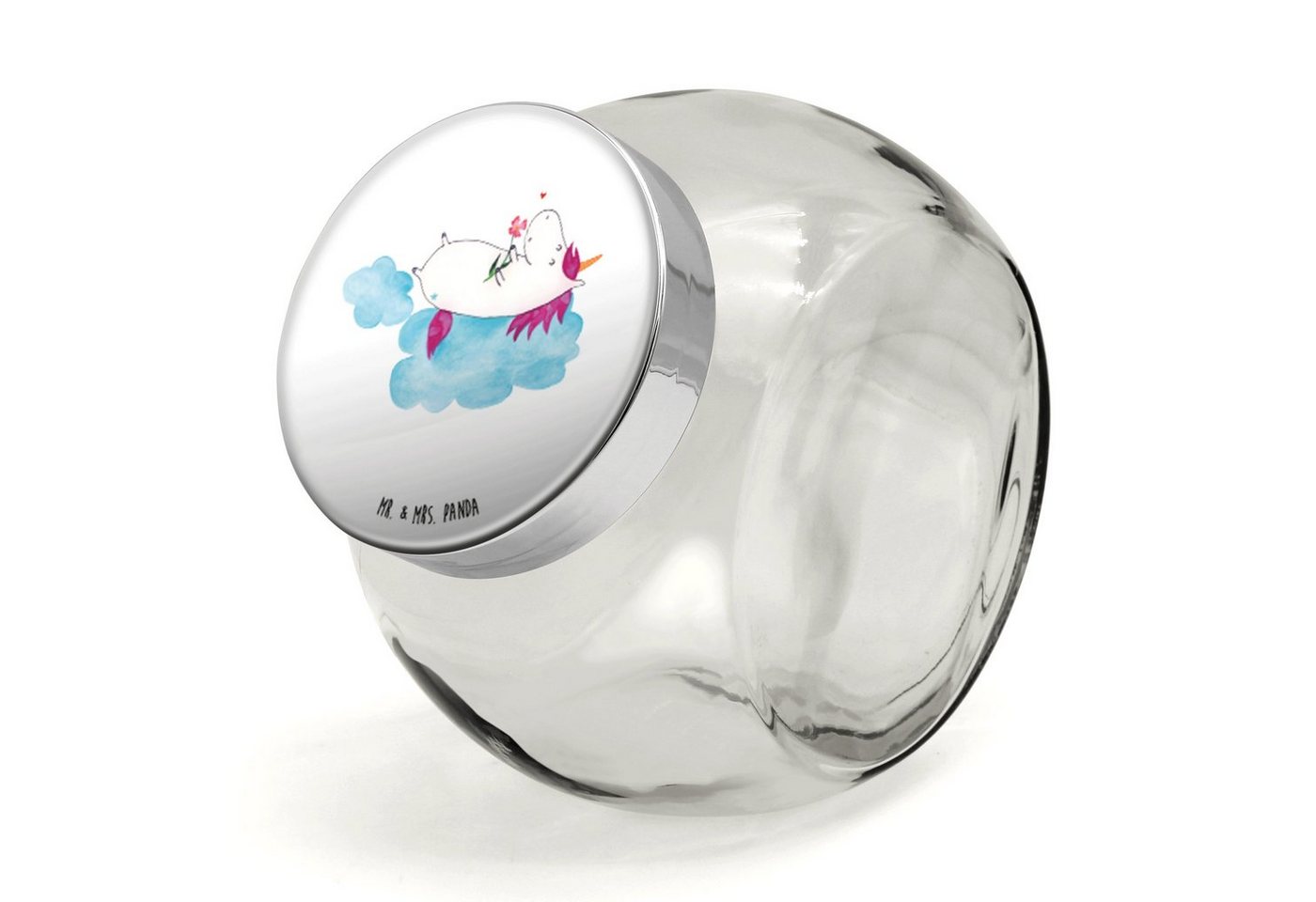 Mr. & Mrs. Panda Vorratsglas XL 2000ml Einhorn Verliebt - Weiß - Geschenk, Einhorn Deko, Glasbälte, Premium Glas, (1-tlg), Mit Motiv von Mr. & Mrs. Panda