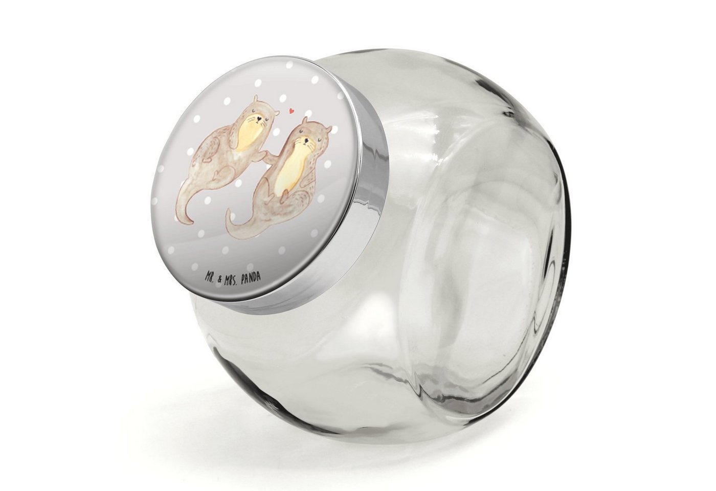 Mr. & Mrs. Panda Vorratsglas XL 2000ml Otter Hände halten - Grau Pastell - Geschenk, Vorratsdose, Premium Glas, (1-tlg), Vielseitig einsetzbar von Mr. & Mrs. Panda