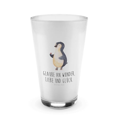 Mr. & Mrs. Panda Glas Pinguin Marienkäfer - Geschenk, Cappuccino Glas, Pinguine, Latte Macchiato, Cappuccino Tasse, Liebe, Glück von Mr. & Mrs. Panda