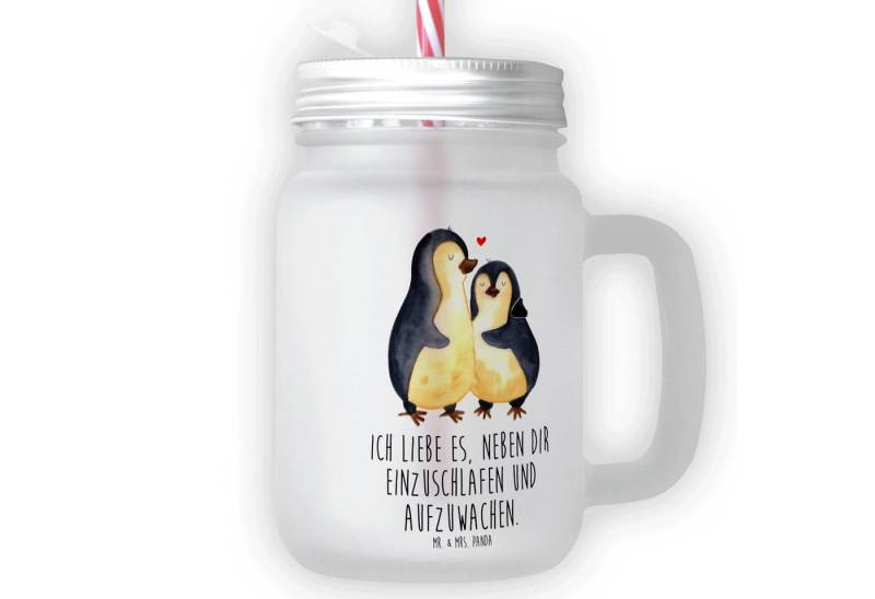 Mr. & Mrs. Panda Cocktailglas Pinguine Einschlafen - Transparent - Geschenk, Einmachglas Mit Henkel, Premium Glas, Einzigartige Geschichten von Mr. & Mrs. Panda