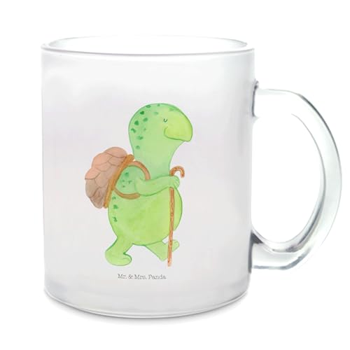 Mr. & Mrs. Panda Teetasse Schildkröte Wanderer - Geschenk, zufrieden, Glas Teetasse, Motivation, Wanderurlaub, Neuanfang, Motivationssprüche, von Mr. & Mrs. Panda