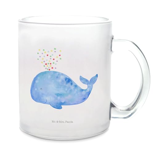 Mr. & Mrs. Panda Teetasse Wal Konfetti - Geschenk, Meerestiere, Meer, Glas Teetasse, Teebecher, Diät, Teeglas, Tasse mit Henkel, Urlaub, Abnehmen von Mr. & Mrs. Panda