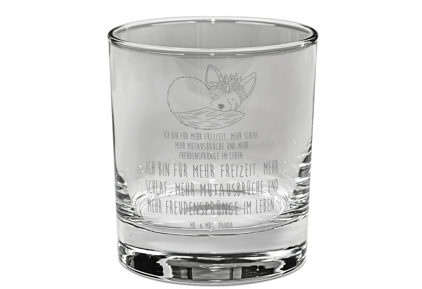 Mr. & Mrs. Panda Glas Wüstenfuchs Blumen - Transparent - Geschenk, Gin Glas mit Sprüchen, G, Premium Glas, Tiefgründige Gravur von Mr. & Mrs. Panda