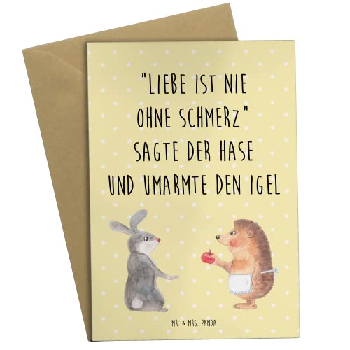 Mr. & Mrs. Panda Grußkarte Liebe ist nie ohne Schmerz - Geschenk, Geburtstagskarte, Hase, Gute Laune, Tiere, Spruch romantisch, Glückwunschkarte, von Mr. & Mrs. Panda