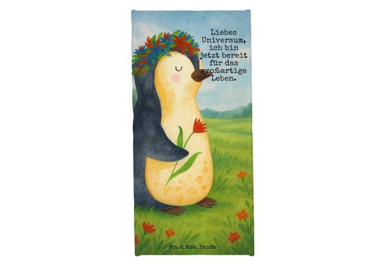 Mr. & Mrs. Panda Handtuch Pinguin Blumen Design, Badehandtuch, Eisblau, Strandtuch, Gästehandtu, Kunstfaser (Packung, 1-St) von Mr. & Mrs. Panda