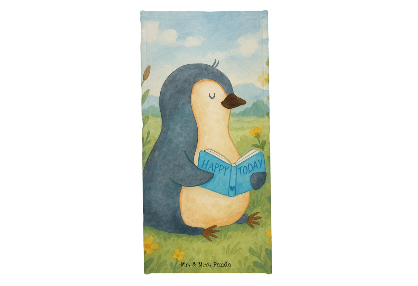 Mr. & Mrs. Panda Handtuch Pinguin Buch Design, Badehandtuch, Eisblau, Reisehandtuch, Badehandtu, Kunstfaser (Packung, 1-St) von Mr. & Mrs. Panda