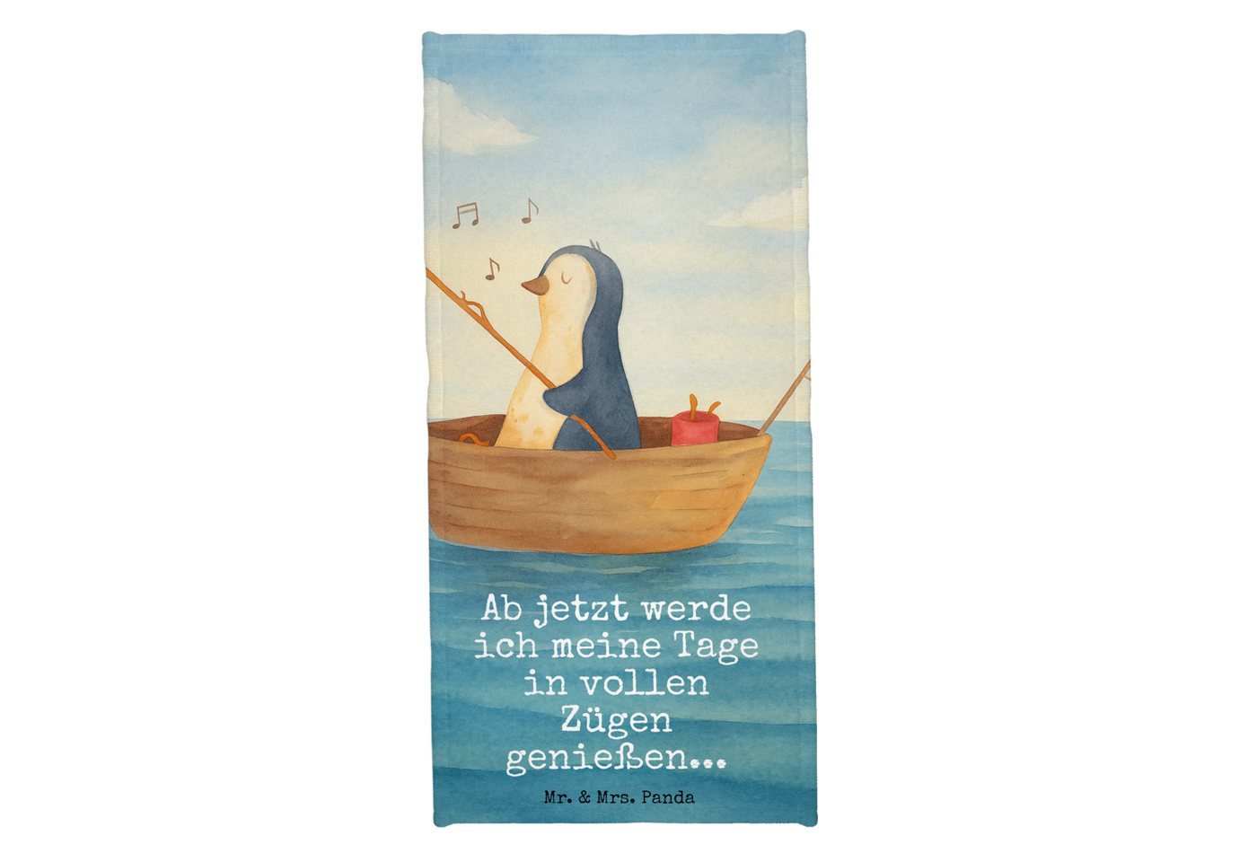 Mr. & Mrs. Panda Handtuch Pinguin Angelboot Design, Badehandtuch, Eisblau, Strandtuch, Angeln, Kunstfaser (Packung, 1-St) von Mr. & Mrs. Panda