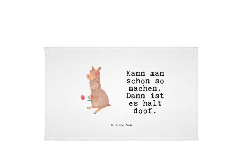 Mr. & Mrs. Panda Handtuch Alpaka Blume - Weiß - Geschenk, Zitat, Handtuch Für Badezimmer 50x100, Kunstfaser (Packung, 1-St), Hochwertige Motive von Mr. & Mrs. Panda
