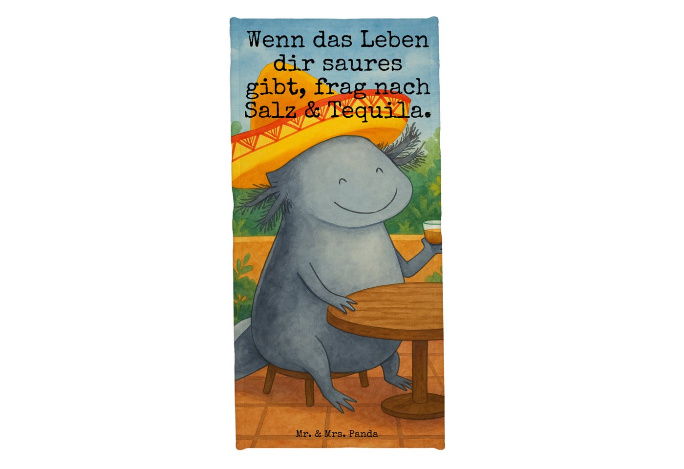 Mr. & Mrs. Panda Handtuch Axolotl Tequila Design, Badetuch, Duschtuch, Strandtuch, Saunatuch, Kunstfaser (Packung, 1-St), Bezauberndes Design von Mr. & Mrs. Panda