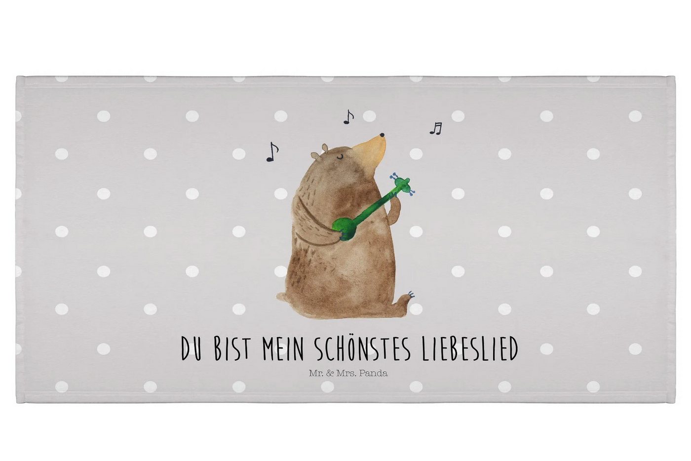 Mr. & Mrs. Panda Handtuch Bär Lied - Grau Pastell - Geschenk, Herz, Umweltfreundliches Handtuch, Kunstfaser (Packung, 1-St), Hochwertige Motive von Mr. & Mrs. Panda