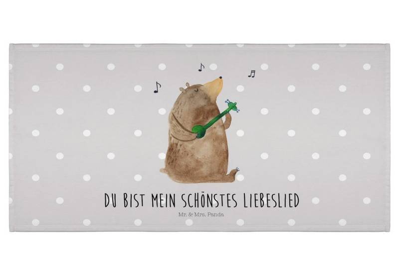 Mr. & Mrs. Panda Handtuch Bär Lied - Grau Pastell - Geschenk, Herz, Umweltfreundliches Handtuch, Kunstfaser (Packung, 1-St), Hochwertige Motive von Mr. & Mrs. Panda