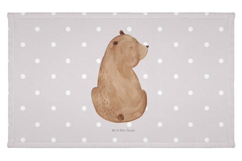 Mr. & Mrs. Panda Handtuch Bär Schulterblick - Grau Pastell - Geschenk, Gästetuch, Sport Handtuc, (1-St), Einzigartiges Design von Mr. & Mrs. Panda