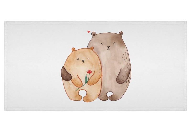 Mr. & Mrs. Panda Handtuch Bären Liebe - Weiß - Geschenk, Blume, Partner, Handtuch Aus Bio Baumw, Kunstfaser (Packung, 1-St), Besondere Motive von Mr. & Mrs. Panda
