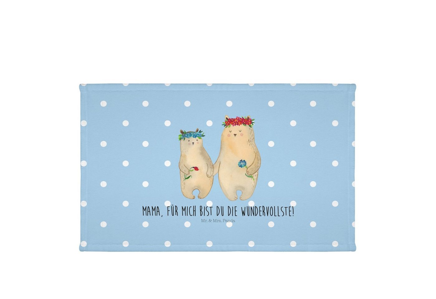 Mr. & Mrs. Panda Handtuch Bären mit Blumenkranz - Blau Pastell - Geschenk, Weiches Handtuch 50x, Kunstfaser (Packung, 1-St), Besondere Motive von Mr. & Mrs. Panda