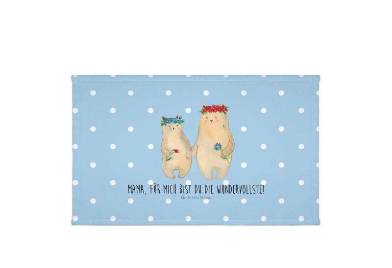 Mr. & Mrs. Panda Handtuch Bären mit Blumenkranz - Blau Pastell - Geschenk, Weiches Handtuch 50x, Kunstfaser (Packung, 1-St), Besondere Motive von Mr. & Mrs. Panda