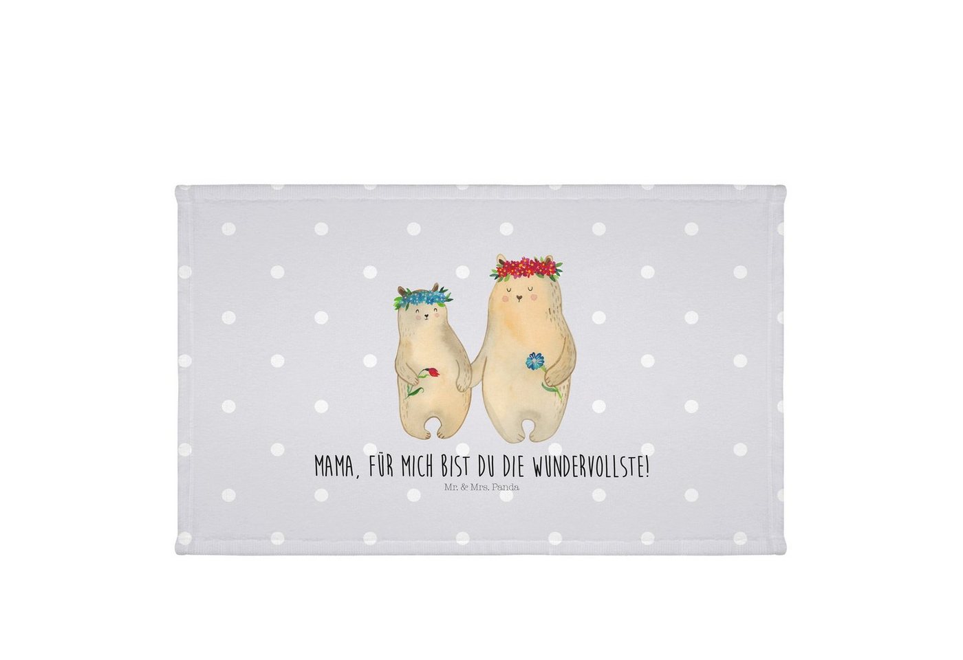 Mr. & Mrs. Panda Handtuch Bären mit Blumenkranz - Grau Pastell - Geschenk, Handtuch Für GästeWC, Kunstfaser (Packung, 1-St), Luxuriös weich von Mr. & Mrs. Panda