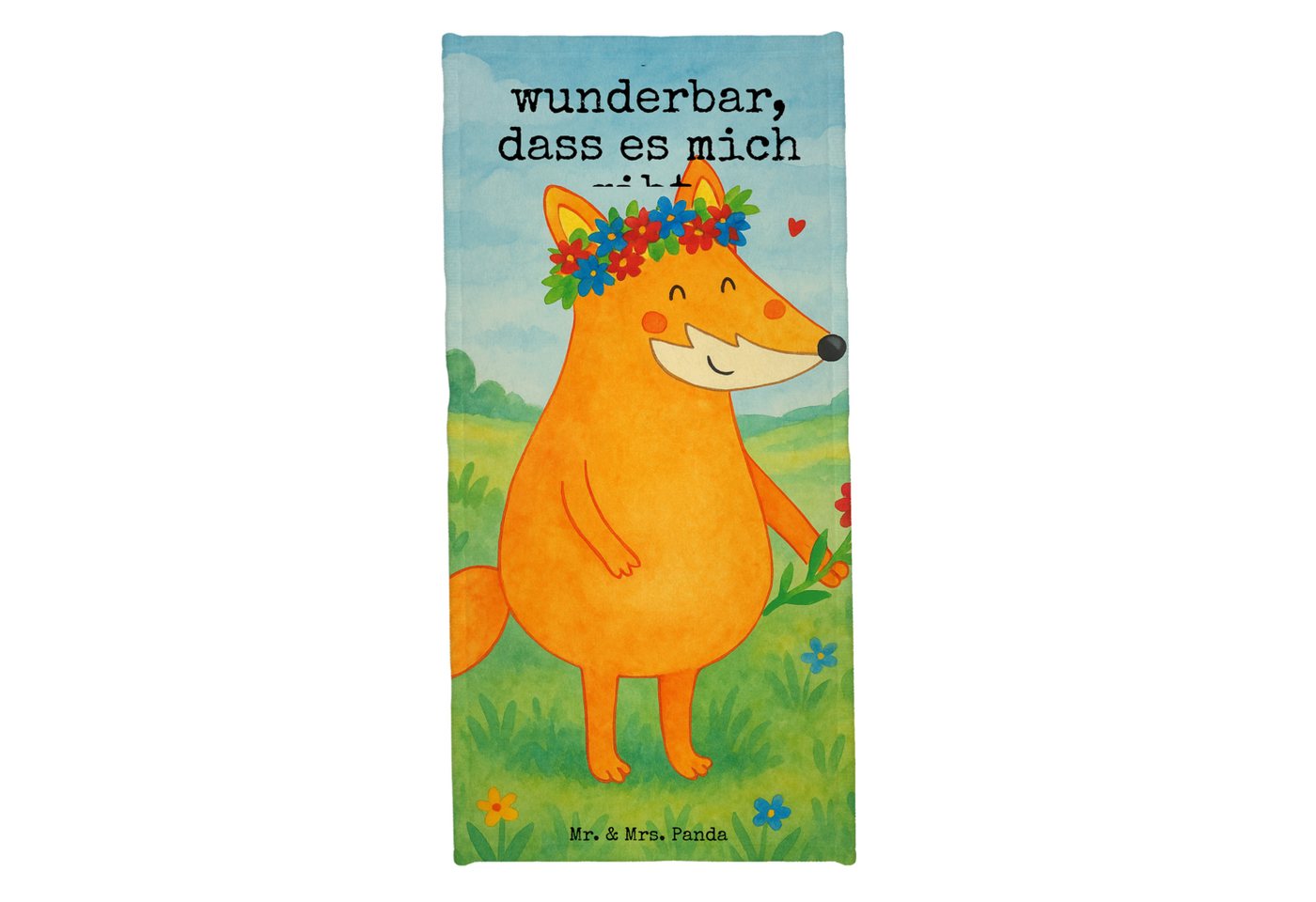 Mr. & Mrs. Panda Handtuch Fuchs Blumen Design, Badehandtuch, Weiß, Ich, Frottier, Boho, Saunatu, Kunstfaser (Packung, 1-St) von Mr. & Mrs. Panda