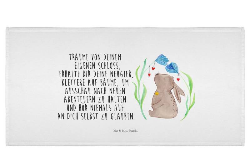 Mr. & Mrs. Panda Handtuch Hase Blume - Weiß - Geschenk, Geschenke zu Ostern, Taufgeschenk, erst, Kunstfaser (Packung, 1-St), Bezaubernde Designs von Mr. & Mrs. Panda