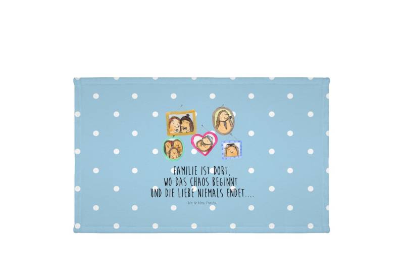 Mr. & Mrs. Panda Handtuch Igel Familie - Blau Pastell - Geschenk, Papa, groß, Schwester, Bruder, (1-St), Hochwertige Motive von Mr. & Mrs. Panda