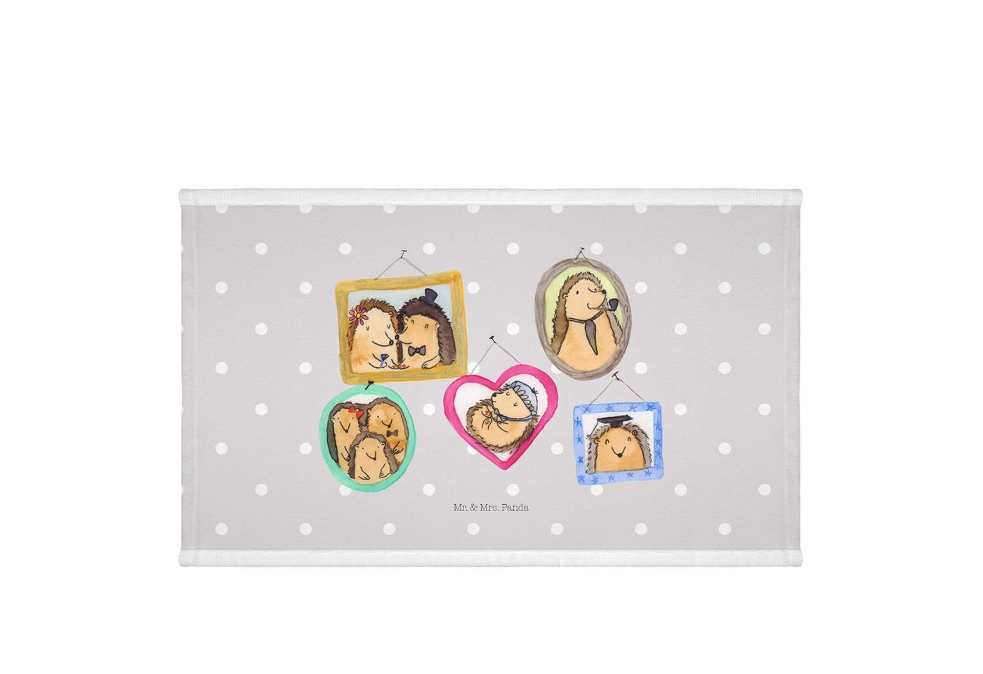 Mr. & Mrs. Panda Handtuch Igel Familie - Grau Pastell - Geschenk, Bilder, Sport Handtuch, Schwe, (1-St), Einzigartiges Design von Mr. & Mrs. Panda