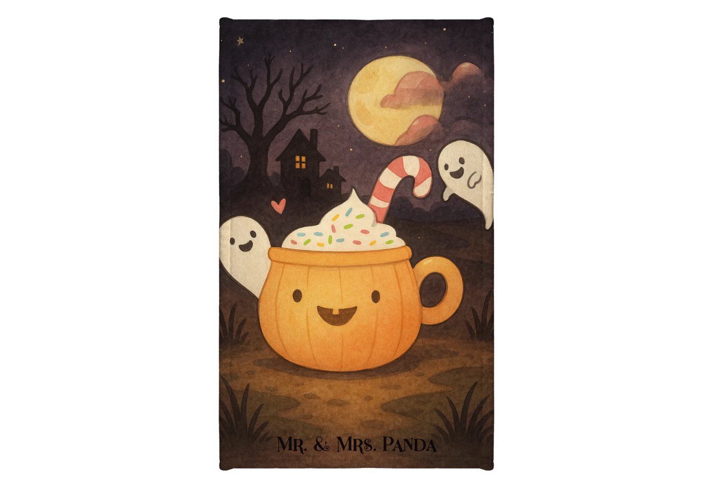 Mr. & Mrs. Panda Handtuch Kaffee Gespenst Design - Weiß - Geschenk, Schenken, Handtuch Für Toil, Kunstfaser (Packung, 1-St), Liebevolles Design von Mr. & Mrs. Panda