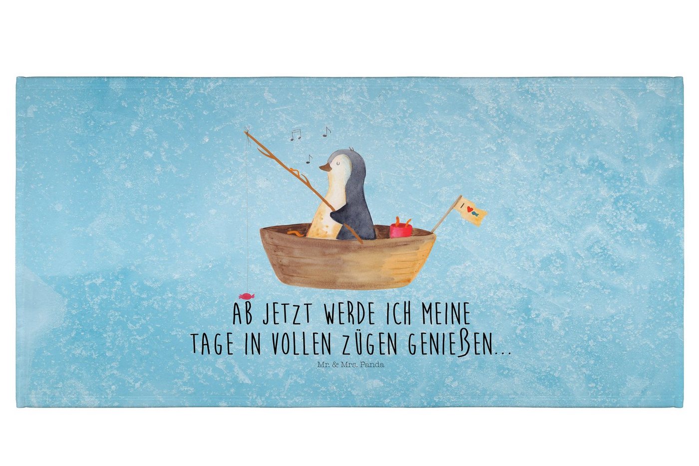 Mr. & Mrs. Panda Handtuch Pinguin Angelboot - Eisblau - Geschenk, Handtuch Geschenk 50x100, Han, Kunstfaser (Packung, 1-St), Besondere Motive von Mr. & Mrs. Panda