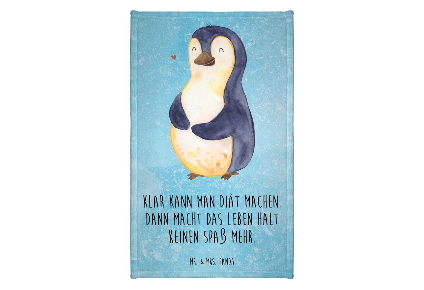 Mr. & Mrs. Panda Handtuch Pinguin Diät - Eisblau - Geschenk, kugelrund, glücklich, Selbstrespek, Kunstfaser (Packung, 1-St), Süßes Motiv von Mr. & Mrs. Panda
