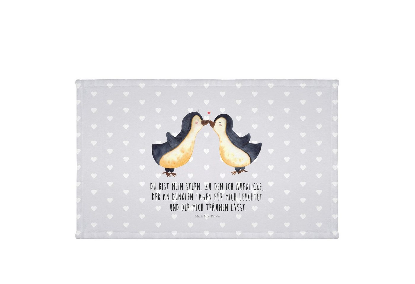 Mr. & Mrs. Panda Handtuch Pinguin Liebe - Grau Pastell - Geschenk, Hocheitstag, Saugfähiges Han, Kunstfaser (Packung, 1-St), Besondere Motive von Mr. & Mrs. Panda