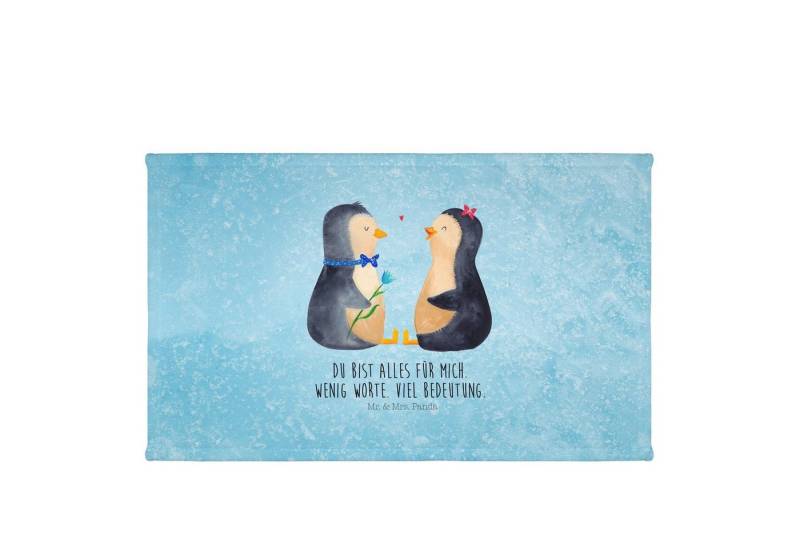 Mr. & Mrs. Panda Handtuch Pinguin Pärchen - Eisblau - Geschenk, Waschbares Handtuch 50x100, Bau, Kunstfaser (Packung, 1-St), Hochwertige Motive von Mr. & Mrs. Panda