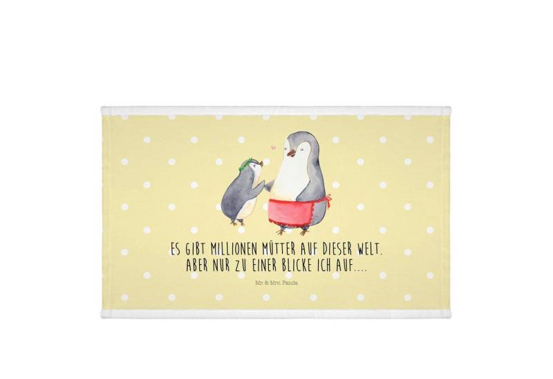 Mr. & Mrs. Panda Handtuch Pinguin mit Kind - Gelb Pastell - Geschenk, Muttertag, Geburststag, V, (1-St), Flauschig weich von Mr. & Mrs. Panda