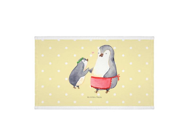 Mr. & Mrs. Panda Handtuch Pinguin mit Kind - Gelb Pastell - Geschenk, Tochter, Muttertag, Kinde, (1-St), Flauschig weich von Mr. & Mrs. Panda