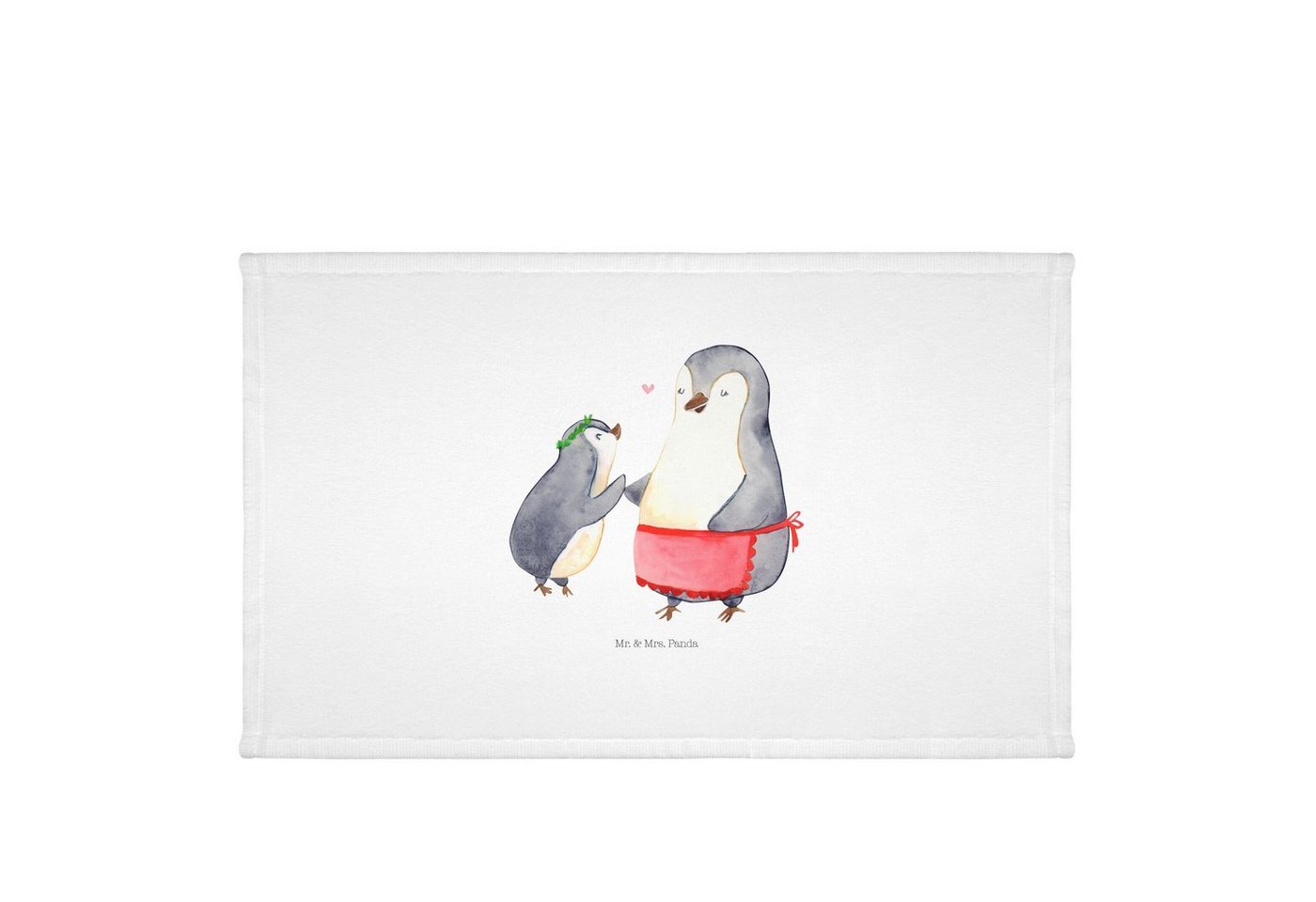 Mr. & Mrs. Panda Handtuch Pinguin mit Kind - Weiß - Geschenk, Sport Handtuch, Vatertag, Mutti, (1-St), Allseitig umsäumt von Mr. & Mrs. Panda