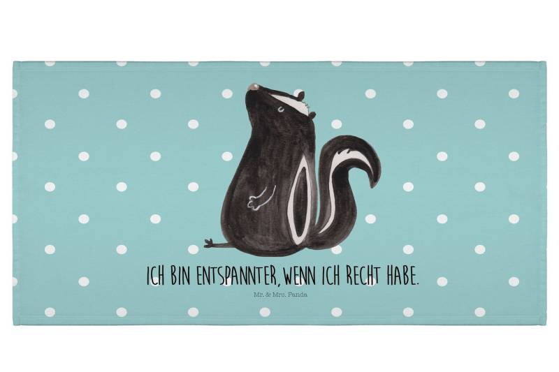 Mr. & Mrs. Panda Handtuch Stinktier Sitzen - Türkis Pastell - Geschenk, Baumwollhandtuch 50x100, Kunstfaser (Packung, 1-St), Besondere Motive von Mr. & Mrs. Panda