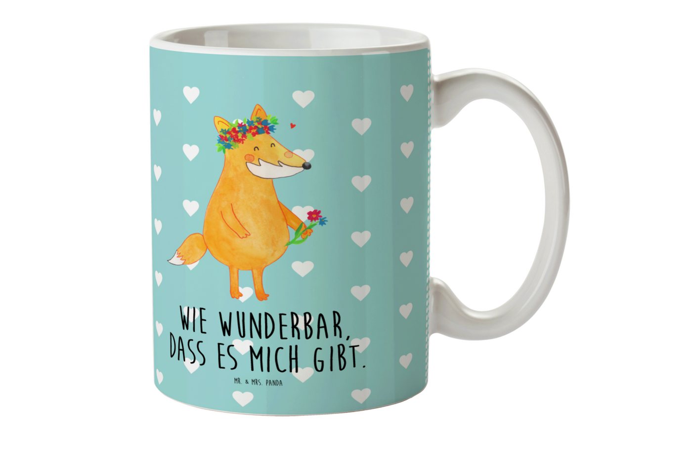 Mr. & Mrs. Panda Kinderbecher Fuchs Blumen - Türkis Pastell - Geschenk, Plastik Tasse, Blumenliebe, Kunststoff, Mikrowellenbeständig von Mr. & Mrs. Panda