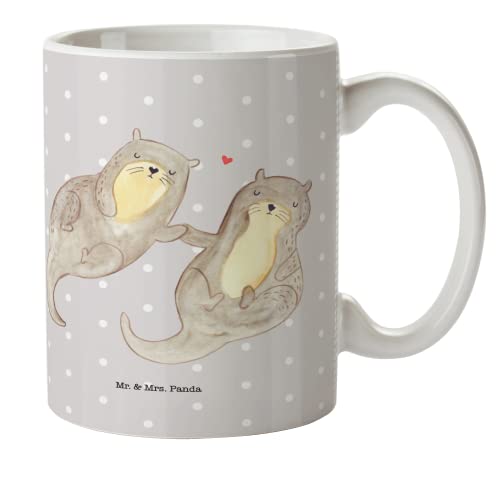 Mr. & Mrs. Panda Kindertasse Otter händchenhaltend - Geschenk, Kunststoff Tasse, Otter Seeotter See Otter, romantisch, Fischotter, von Mr. & Mrs. Panda