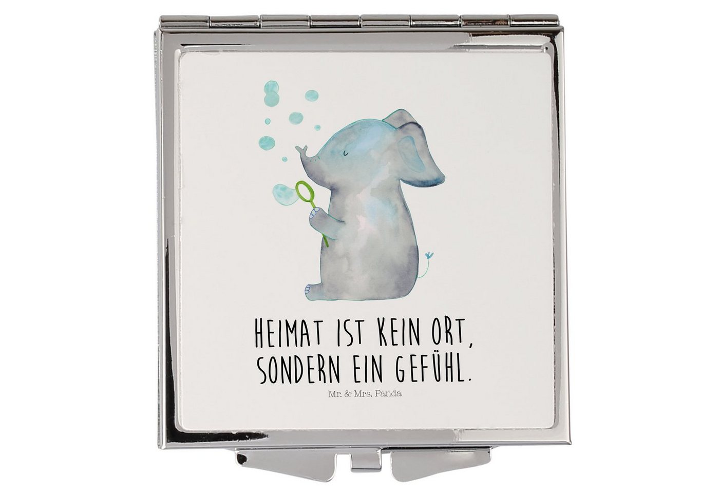 Mr. & Mrs. Panda Kosmetikspiegel Elefant Seifenblasen - Weiß - Geschenk, Liebesbeweis, Schminkspiegel, (1-St), Magisch verziert von Mr. & Mrs. Panda