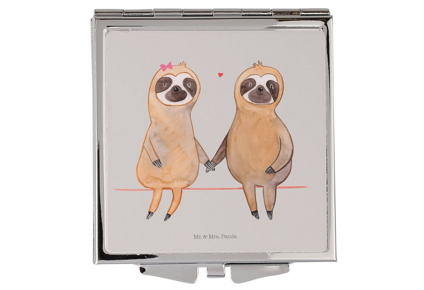 Mr. & Mrs. Panda Kosmetikspiegel Faultier Pärchen - Grau Pastell - Geschenk, Liebe, Faultierpärchen, v (1-St), passt überall von Mr. & Mrs. Panda