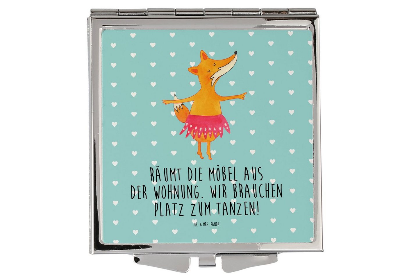 Mr. & Mrs. Panda Kosmetikspiegel Fuchs Ballerina - Türkis Pastell - Geschenk, Einladung, Tanzen, Tänze (1-St), Passt in jede Tasche von Mr. & Mrs. Panda