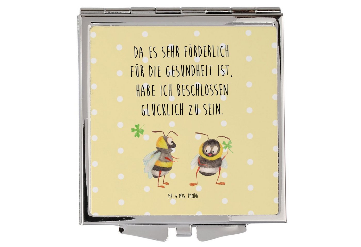 Mr. & Mrs. Panda Kosmetikspiegel Hummeln Kleeblatt - Gelb Pastell - Geschenk, Quadrat, Tiere, Gute Lau (1-St), Fröhlich & praktisch von Mr. & Mrs. Panda