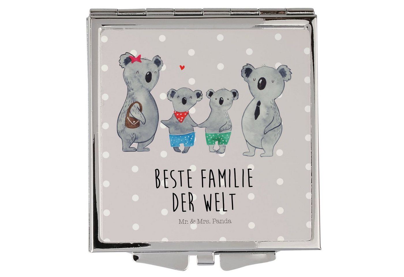 Mr. & Mrs. Panda Kosmetikspiegel Koala Familie zwei - Grau Pastell - Geschenk, Koalafamilie, Quadrat, (1-St), Magisch verziert von Mr. & Mrs. Panda