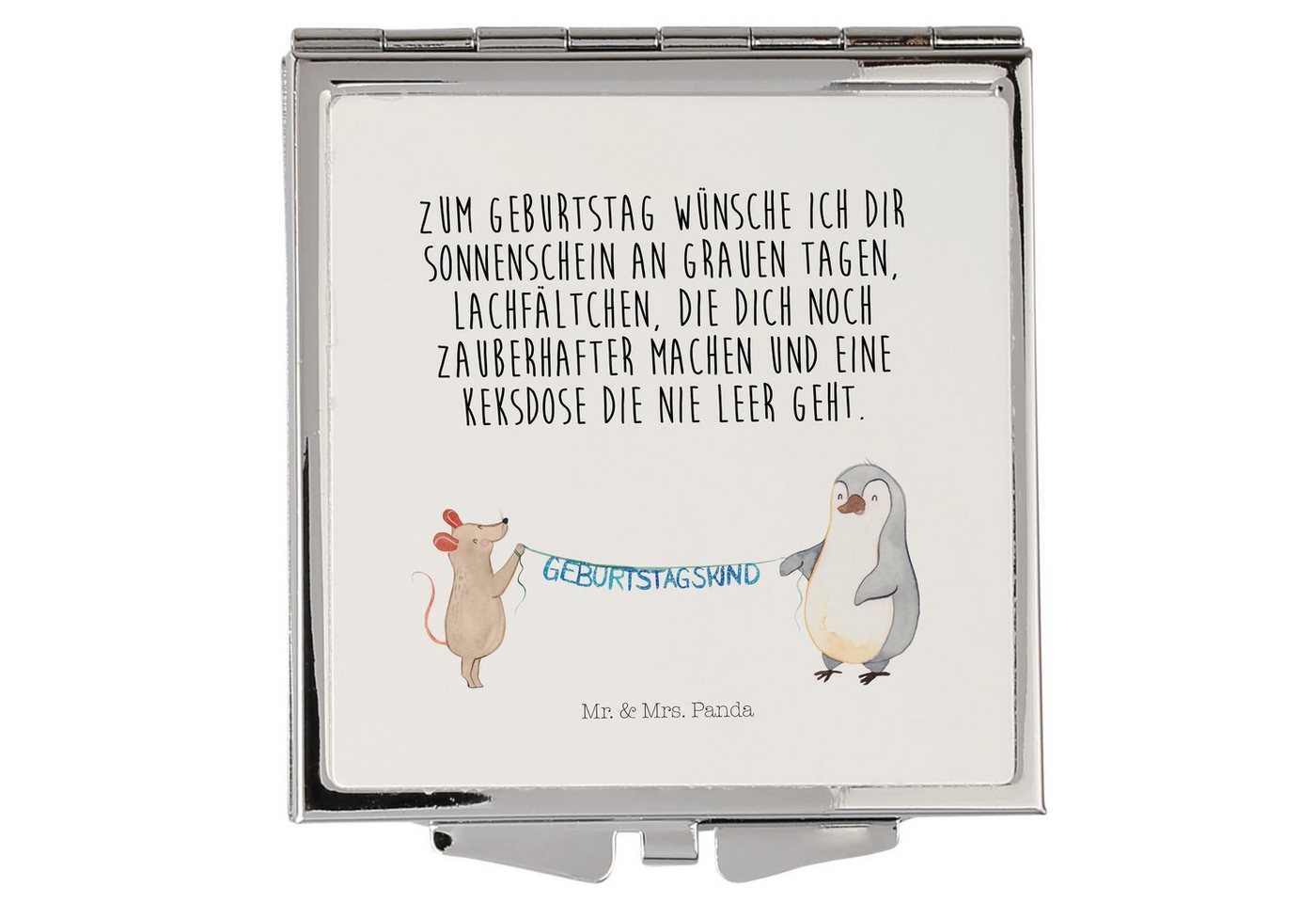 Mr. & Mrs. Panda Kosmetikspiegel Maus Pinguin Geburtstag - Weiß - Geschenk, Geburtstage, Handtasche, H (1-St), passt überall von Mr. & Mrs. Panda